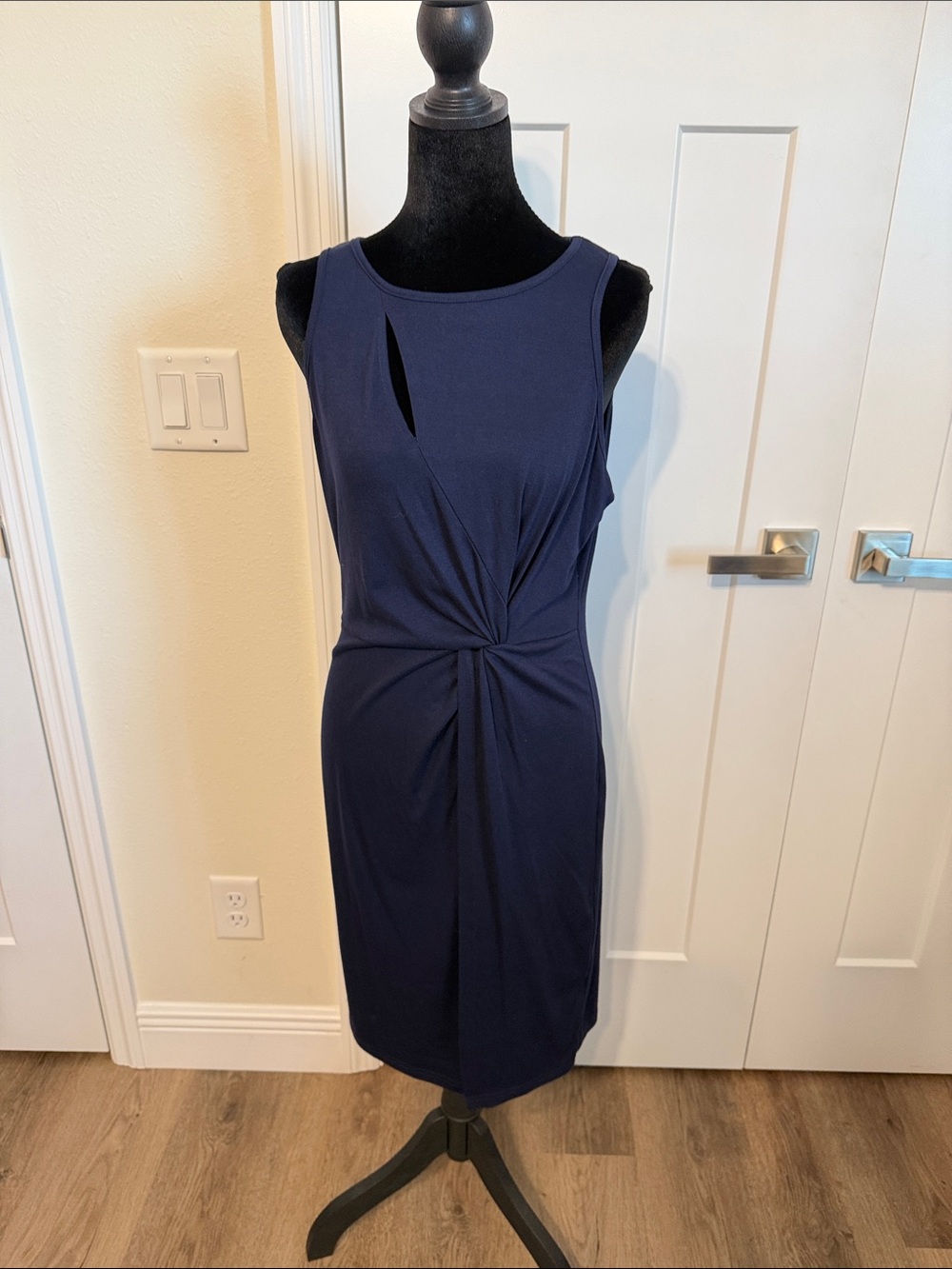 Sleeveless Twist-Front Midi Dress in Navy